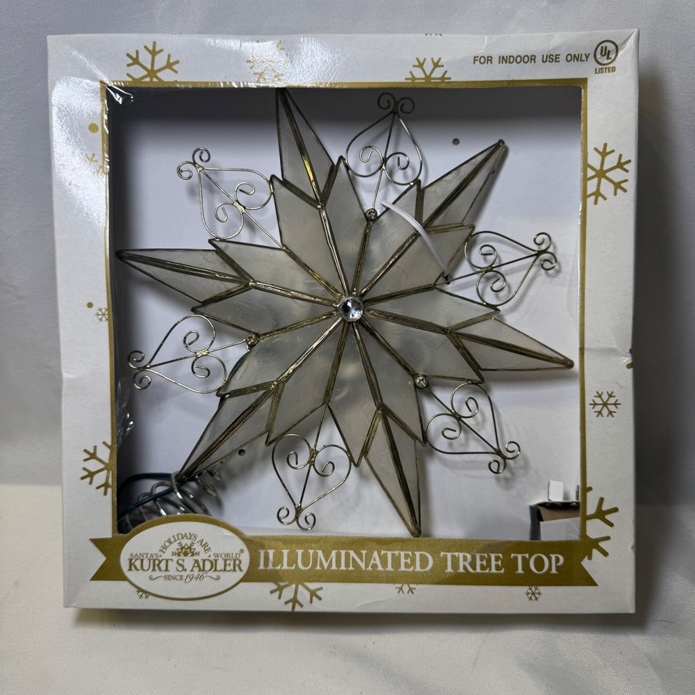 Kurt S Adler Illuminated Star Christmas Tree Topper Capiz Brass Scroll UL3110